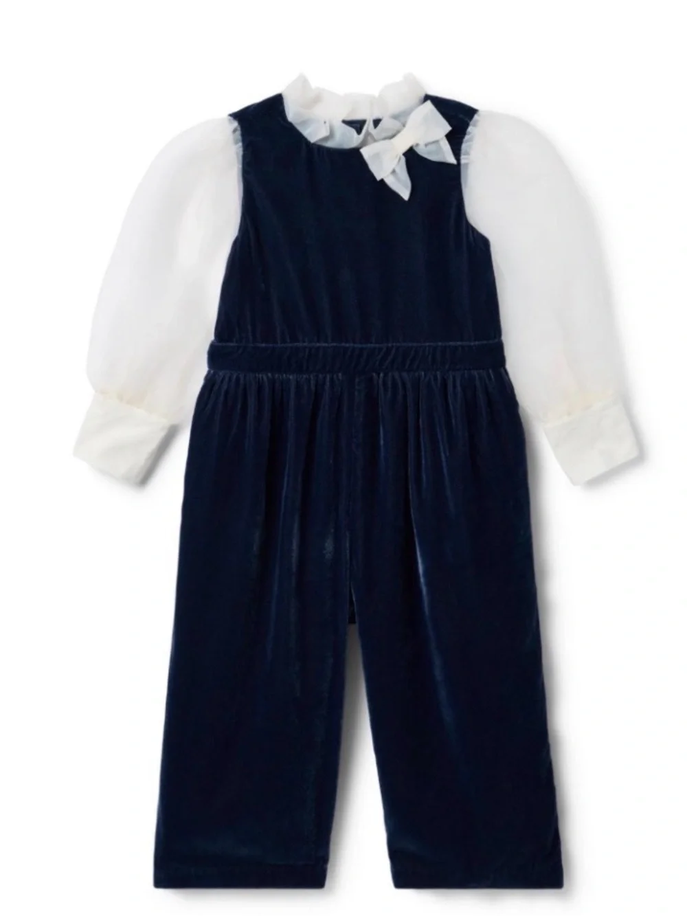 Janie and Jack, Girls Navy Blue Velvet Wide Leg Holiday Jumpsuit, Size 5 EUC